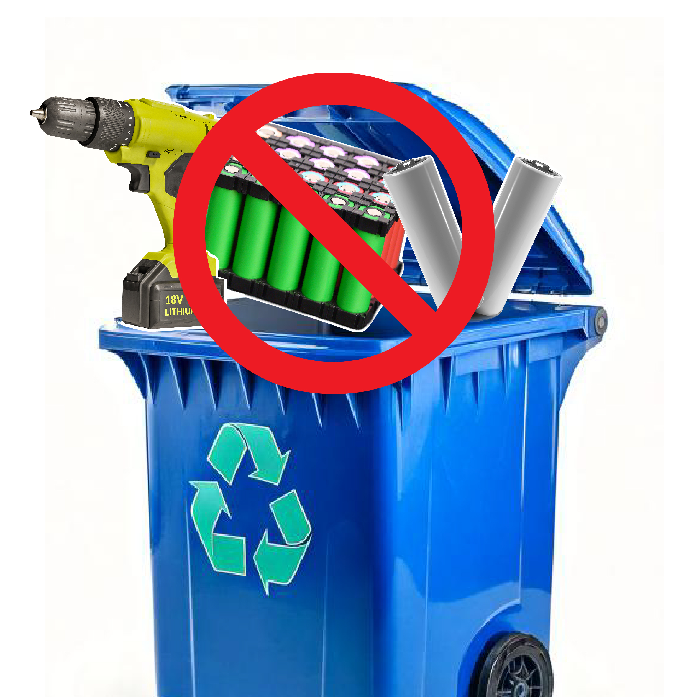 Do NOT put batteries in your recycling cart